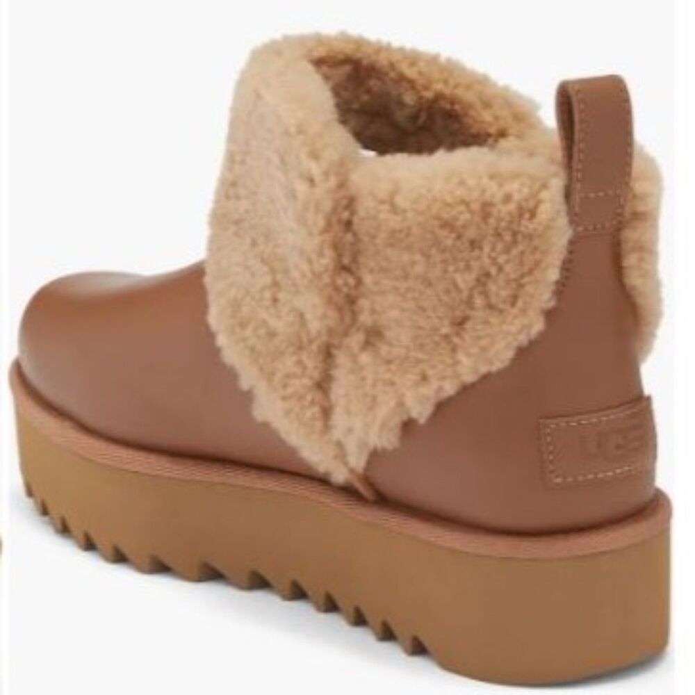 UGG Chestnut Ultra Mini Alina Curled Genuine Shearling Platform Boots W10 *NEW* - Picture 12 of 12